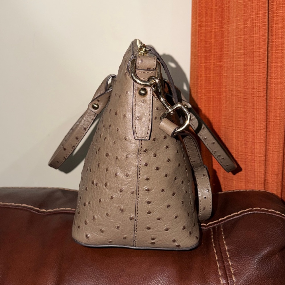 SOLD🔥🔥🔥Dooney & Bourke Ostrich Domed Grey Leather Satchel Handbag Shoulder Bag - Picture 7 of 13